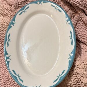 Classic White and Teal Oval Platter